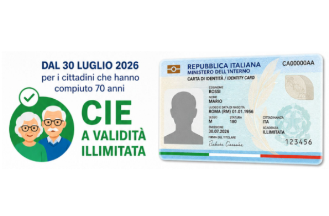La Carta d’identità (CIE) per gli ultrasettantenni è diventata a validità “illimitata”